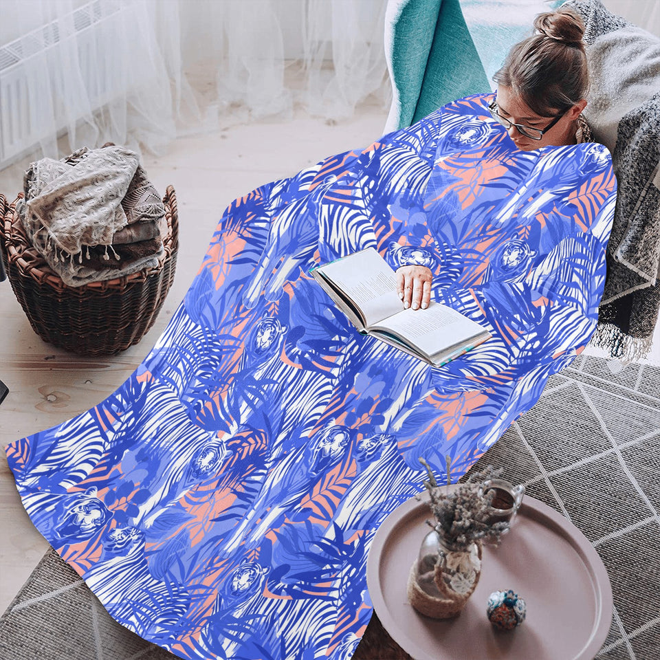 white bengal tigers pattern Blanket Robe with Sleeves