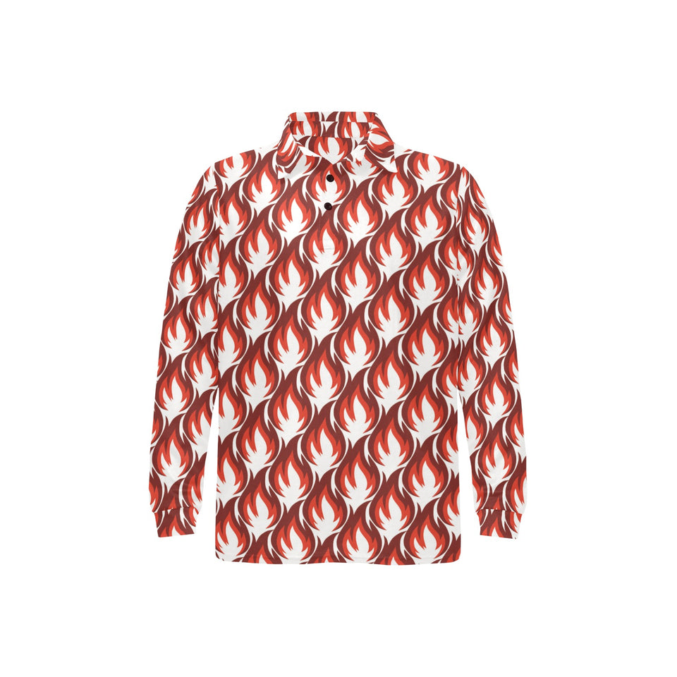 Fire flame symbol design pattern Men's Long Sleeve Polo Shirt