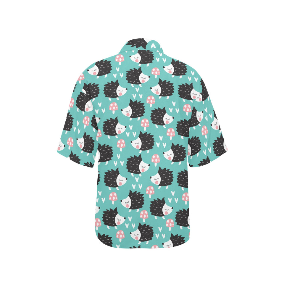 Hedgehog Pattern Print Design 03 Women's All Over Print Hawaiian Shirt