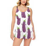 Eggplant Pattern Print Design 01 Chest Sexy Pleated Two Piece Swim Dress