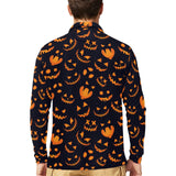 Halloween pattern Pumpkin background Men's Long Sleeve Polo Shirt