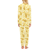 Saxophone cornet pattern yellow background Women's All Over Print Pajama Set