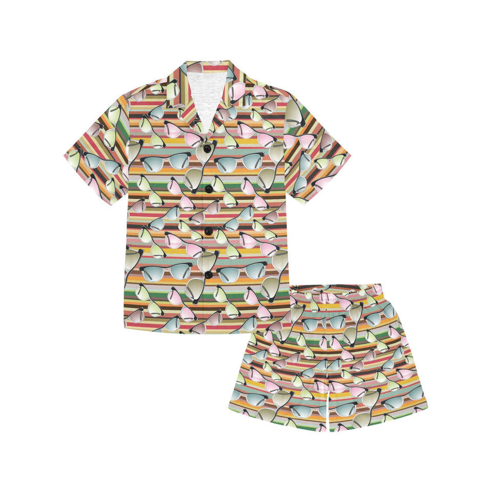 Sun Glasses Pattern Print Design 02 Kids' Boys' Girls' V-Neck Short Pajama Set