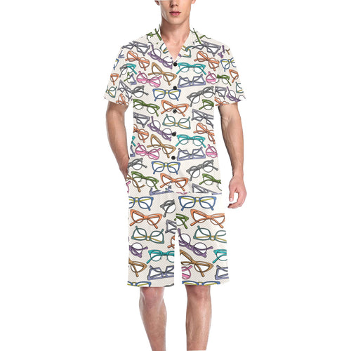 Sun Glasses Pattern Print Design 01 Men's V-Neck Short Pajama Set