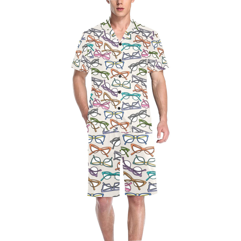 Sun Glasses Pattern Print Design 01 Men's V-Neck Short Pajama Set