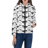 Black whale pattern Women's Padded Hooded Jacket