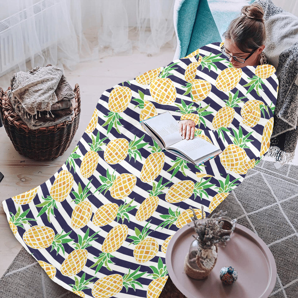 Pineapples pattern striped background Blanket Robe with Sleeves