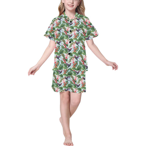 Hummingbird Pattern Print Design 05 Kids' Boys' Girls' V-Neck Short Pajama Set