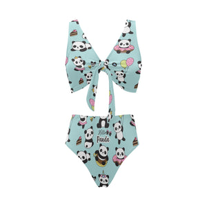 Cute baby panda pattern Chest Bowknot High Waisted Bikini Swimsuit