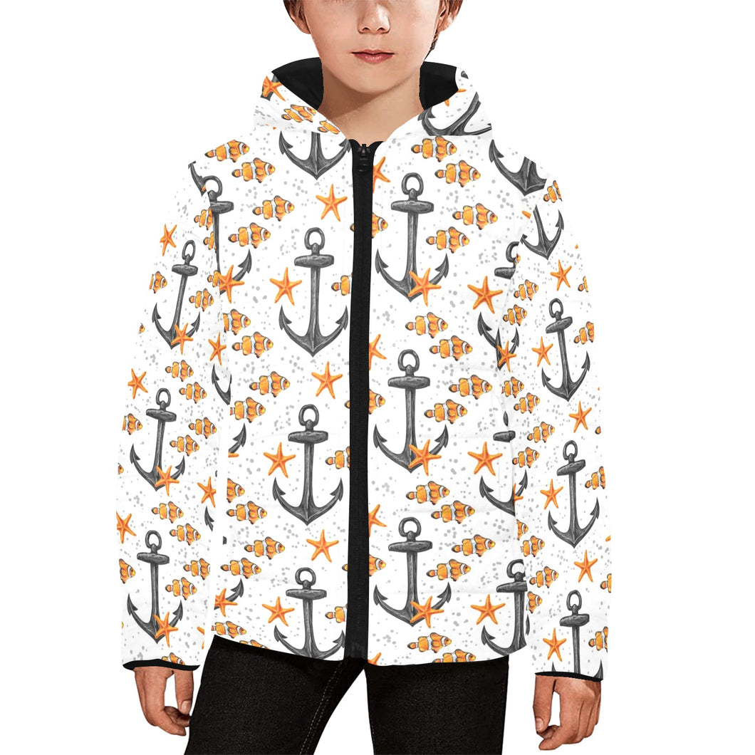 Clown Fish Pattern Print Design 02 Kids' Boys' Girls' Padded Hooded Jacket