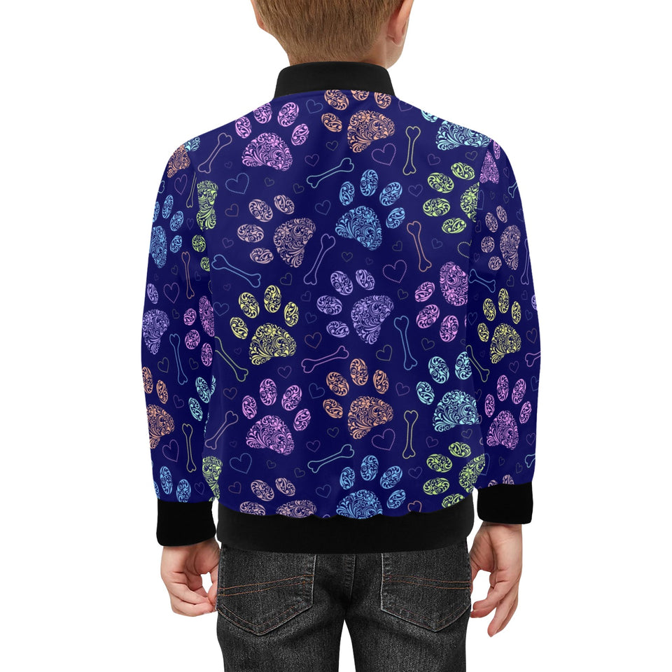 Dog Paws Pattern Print Design 02 Kids' Boys' Girls' Bomber Jacket