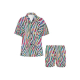 Colorful zebra skin pattern Women's V-Neck Short Pajama Set