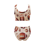 American football ball design pattern Chest Bowknot High Waisted Bikini Swimsuit