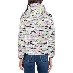 Mustache Beard Pattern Print Design 02 Women's Padded Hooded Jacket