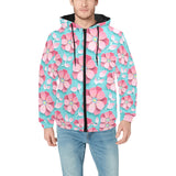 3D sakura cherry blossom pattern Men's Padded Hooded Jacket