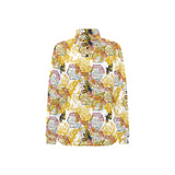 Cool Bee honeycomb leaves pattern Women's Long Sleeve Polo Shirt