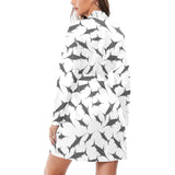 Swordfish Pattern Print Design 04 Women's Long Sleeve Belted Night Robe