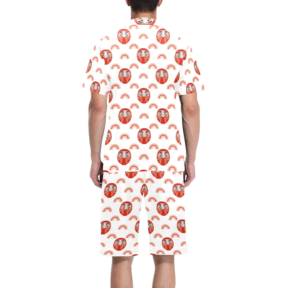 Daruma japanese wooden doll design pattern Men's V-Neck Short Pajama Set