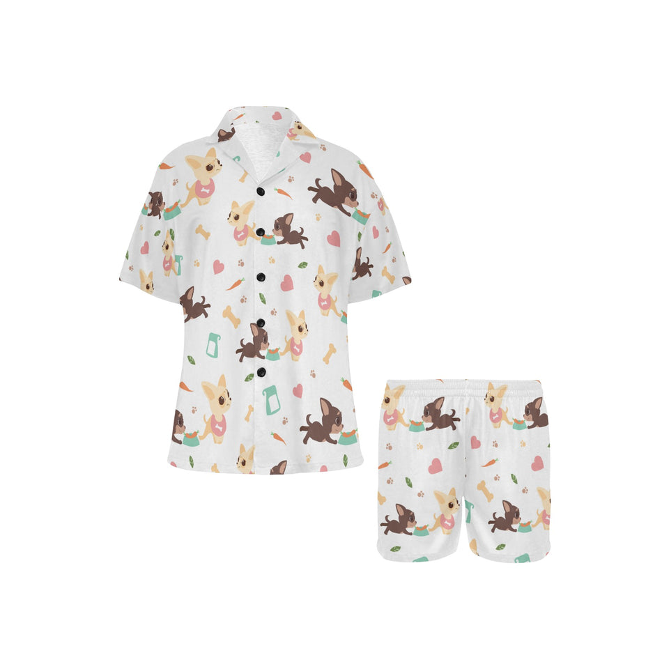 Cute Chihuahua puppie pattern Women's V-Neck Short Pajama Set