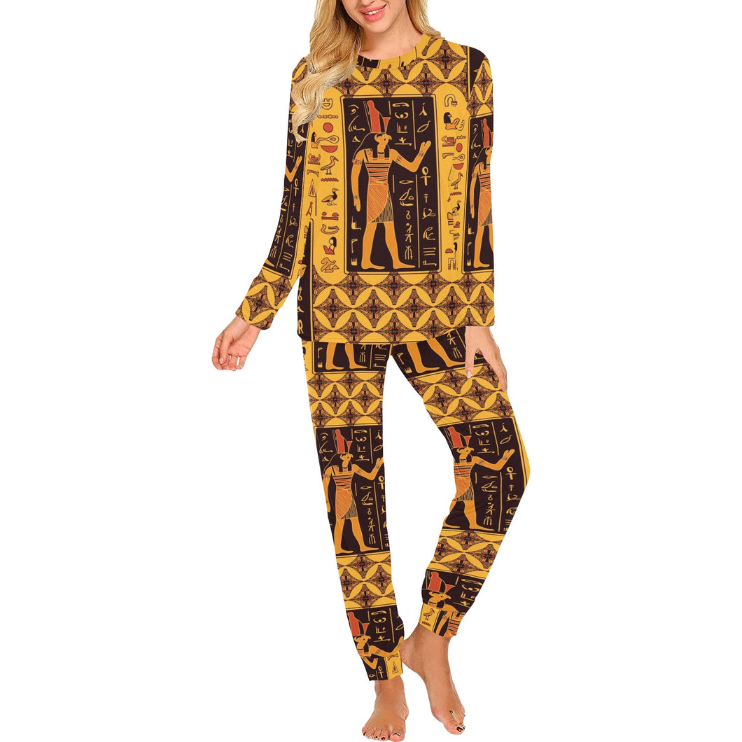 Egypt Hieroglyphics Pattern Print Design 05 Women's All Over Print Pajama Set
