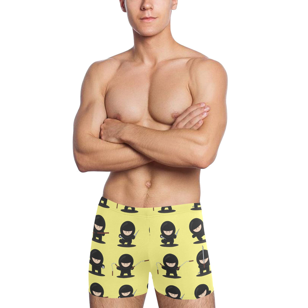 Cute ninja yellow background Men's Swimming Trunks
