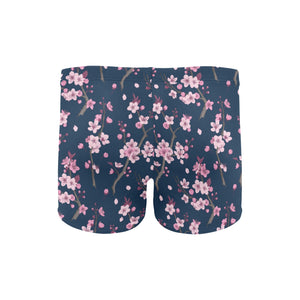 Pink sakura cherry blossom blue background Men's Swimming Trunks