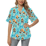 Cute sea otters fishe sea urchin pattern Women's All Over Print Hawaiian Shirt