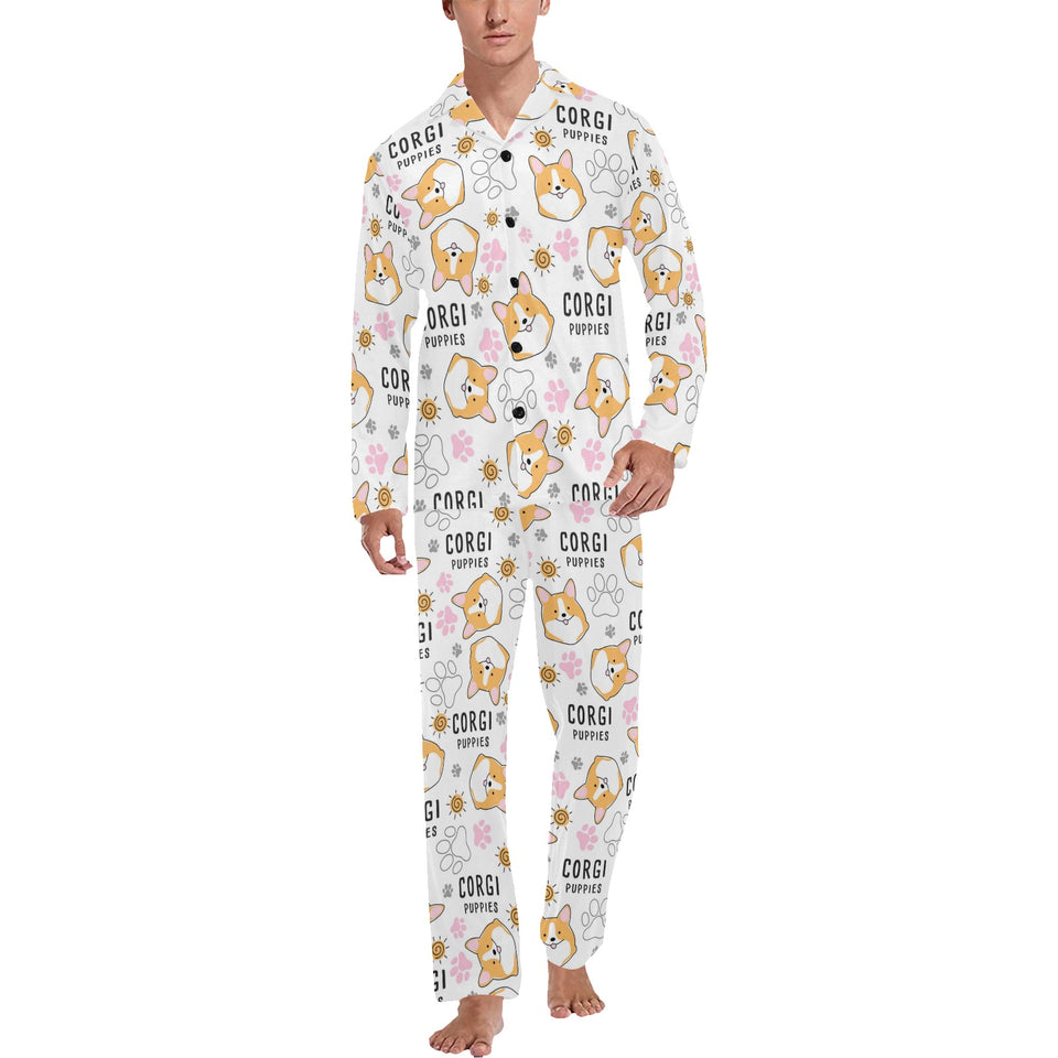 Corgi Dog Pattern Men's Long Pajama Set