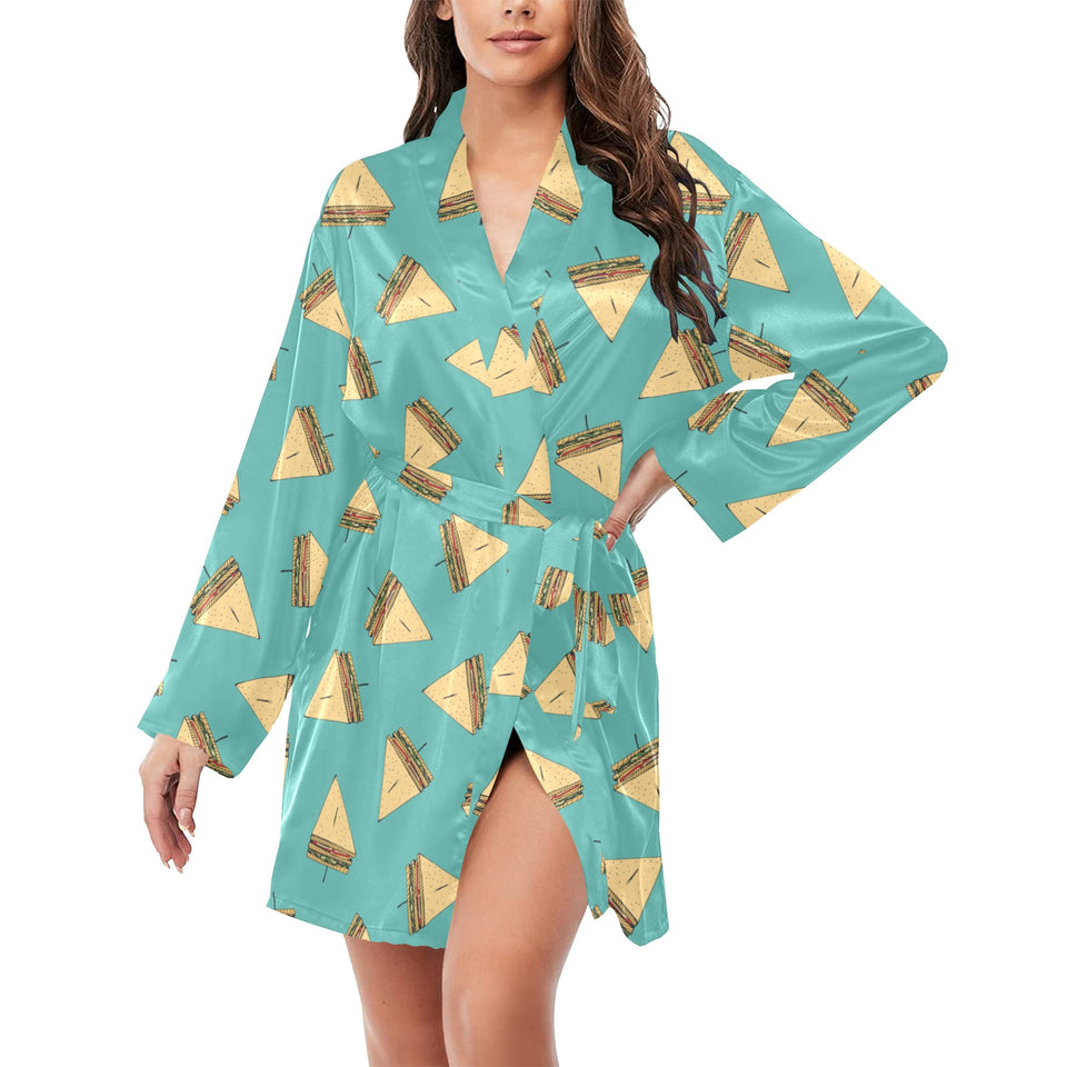 Sandwich Pattern Print Design 03 Women's Long Sleeve Belted Night Robe