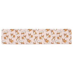 Cute Corgis Pattern pink background Table Runner