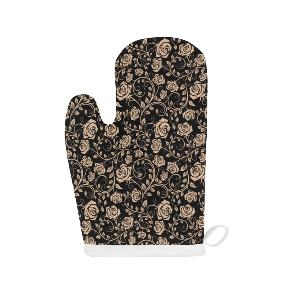 Rose Pattern Print Design 04 Heat Resistant Oven Mitts