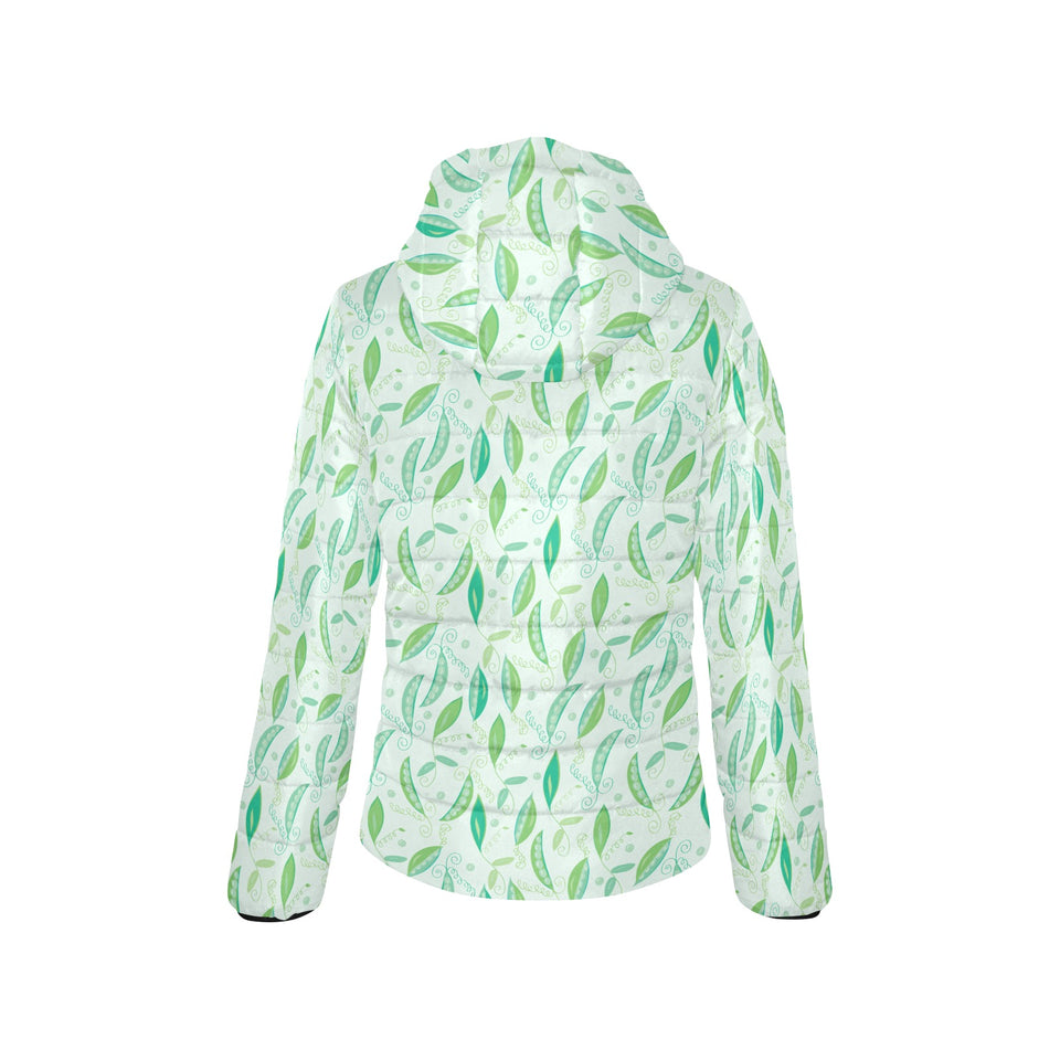 Green Peas Pattern Print Design 01 Women's Padded Hooded Jacket