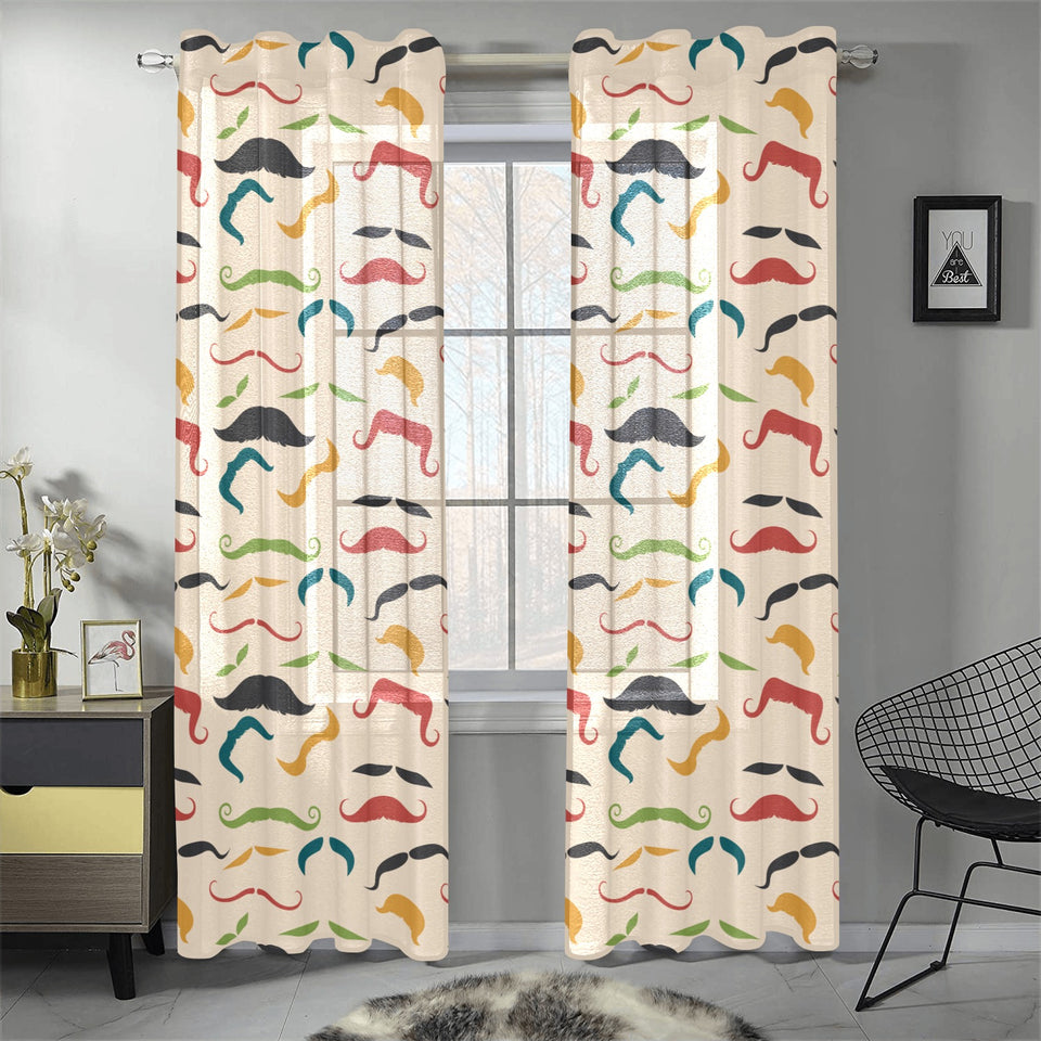 Mustache Beard Pattern Print Design 03 Gauze Curtain