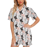 Pig Pattern Print Design 05 Women's V-Neck Short Pajama Set