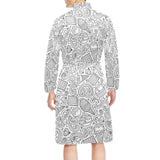 Cartoon hand drawn ice cream black white Men's Long Sleeve Belted Night Robe