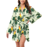 Beautiful parrot palm leaves pattern Women's Long Sleeve Belted Night Robe