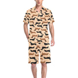 Dachshund floral background Men's V-Neck Short Pajama Set