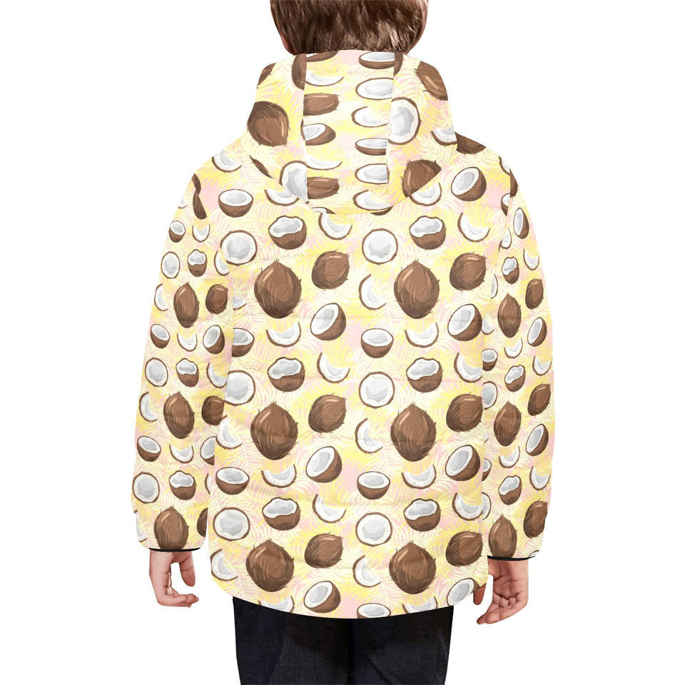 Coconut Pattern Print Design 05 Kids' Boys' Girls' Padded Hooded Jacket
