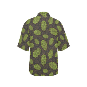 Hop pattern black background Women's All Over Print Hawaiian Shirt
