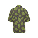 Hop pattern black background Women's All Over Print Hawaiian Shirt