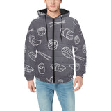 sushi pattern black background Men's Padded Hooded Jacket