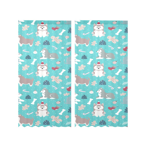 Christmas cute siberian husky puppie pattern Gauze Curtain