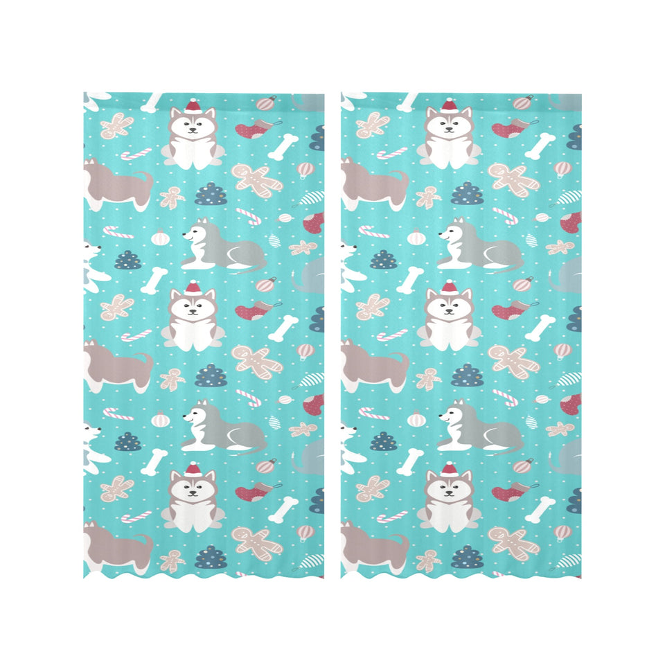 Christmas cute siberian husky puppie pattern Gauze Curtain