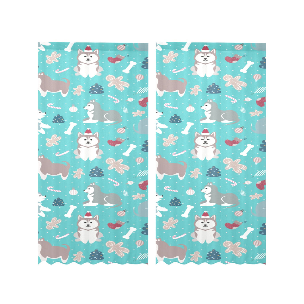 Christmas cute siberian husky puppie pattern Gauze Curtain