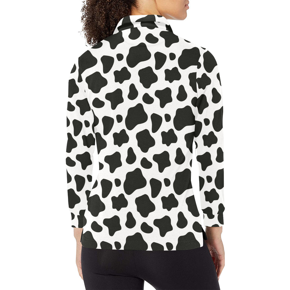 Cow skin pattern Women's Long Sleeve Polo Shirt