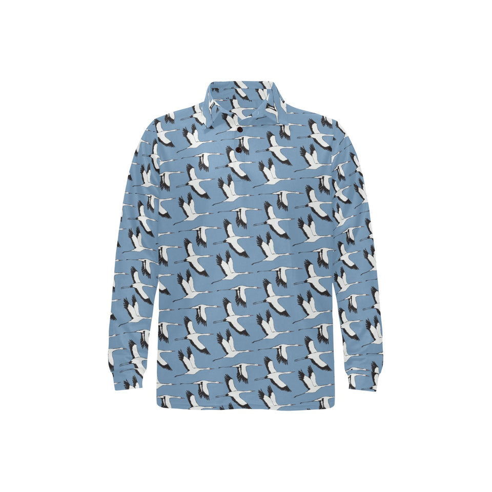Seagull Pattern Print Design 04 Men's Long Sleeve Polo Shirt