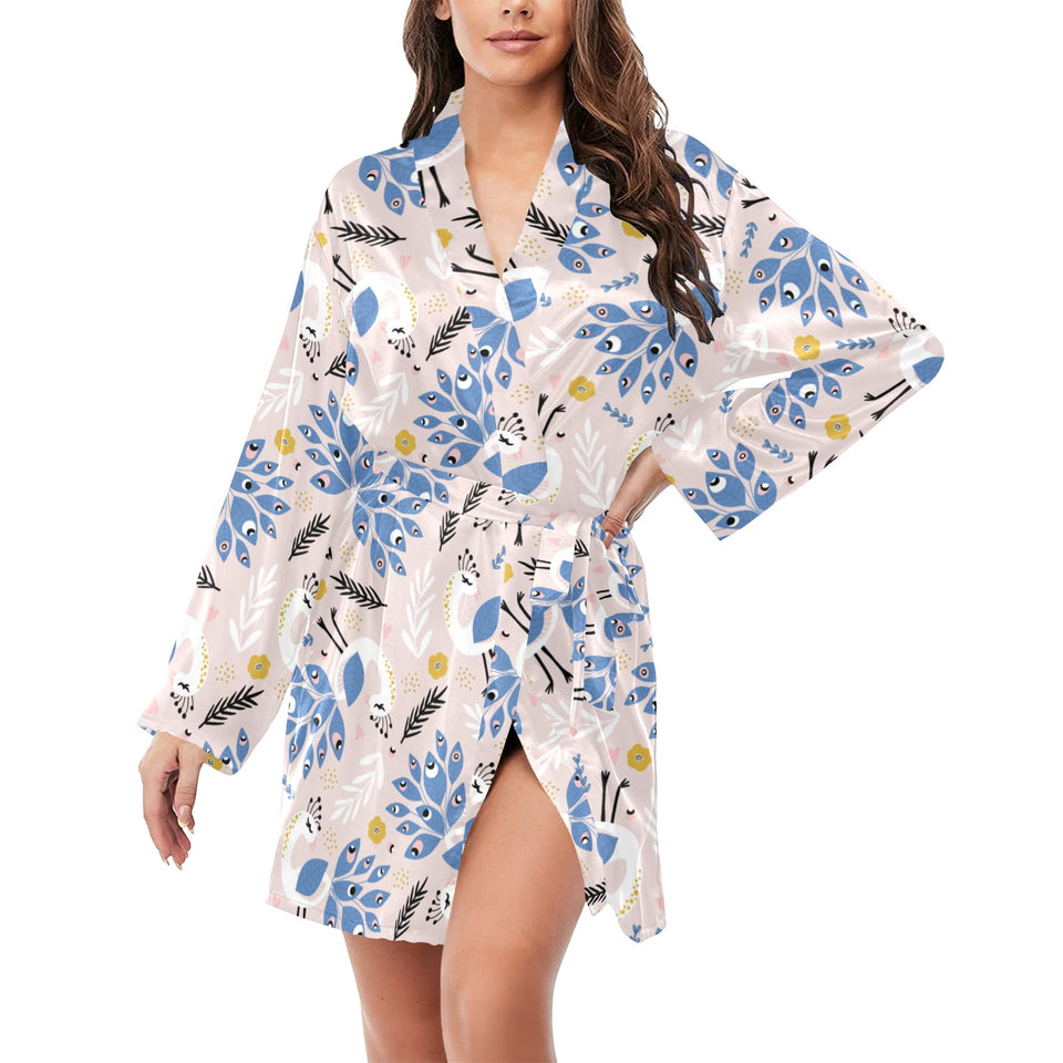 Cute peacock pattern Women's Long Sleeve Belted Night Robe