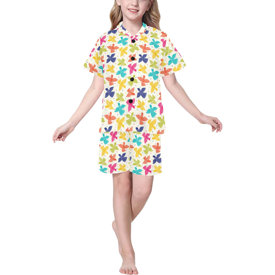 Pigeon Pattern Print Design 01 Kids' Boys' Girls' V-Neck Short Pajama Set