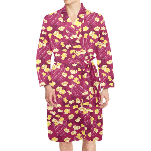 Popcorn Pattern Print Design 02 Men's Long Sleeve Belted Night Robe