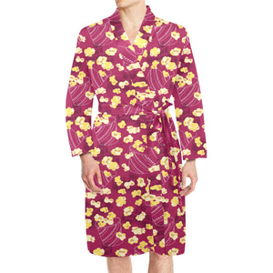 Popcorn Pattern Print Design 02 Men's Long Sleeve Belted Night Robe